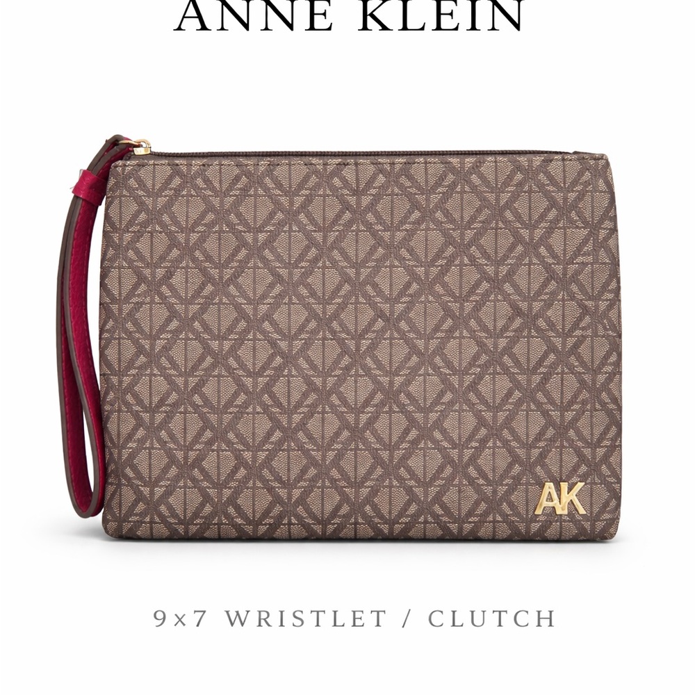 Anne Klein Tan and Red Wristlet Clutch
